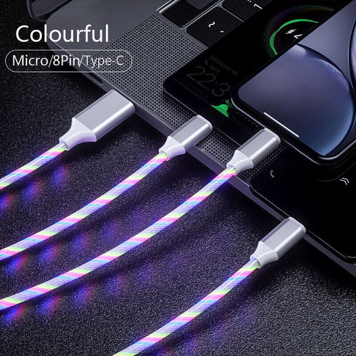 3 in 1 LED Fast Charging Cable Adapter For iPhone Micro USB Type C