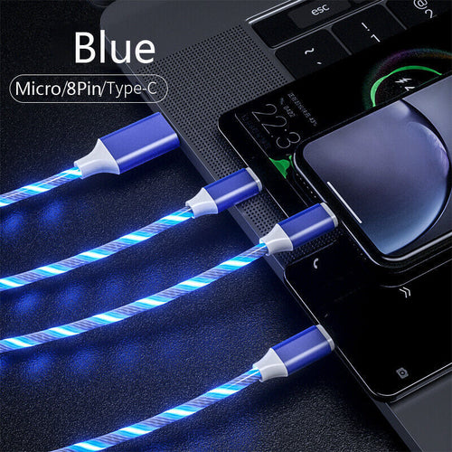 3 in 1 LED Fast Charging Cable Adapter For iPhone Micro USB Type C