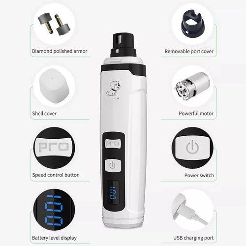 Electric Nail Titanium Cat Dog Pet Grooming Gadget USB Rechargeable