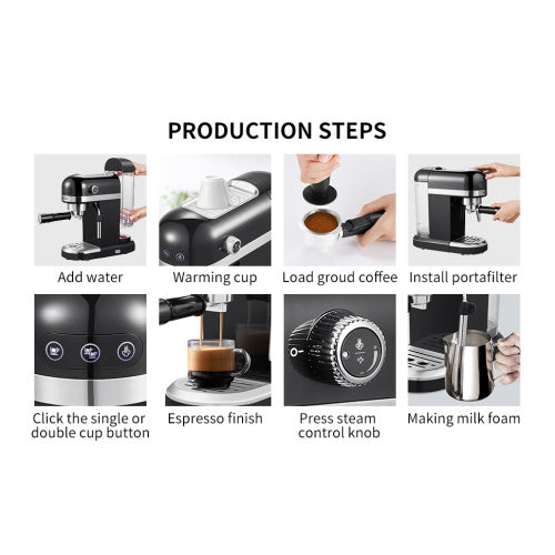 20 Bar Espresso Machine 1350W High Performance With Safety Valve
